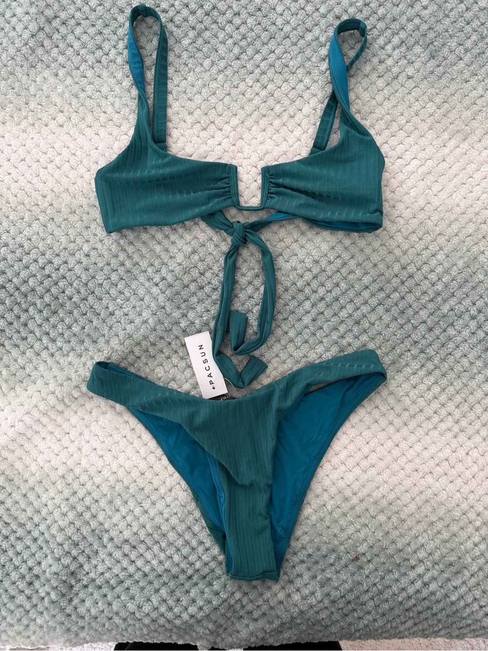 MINKPINK Teal Ribbed Two-Piece Bikini